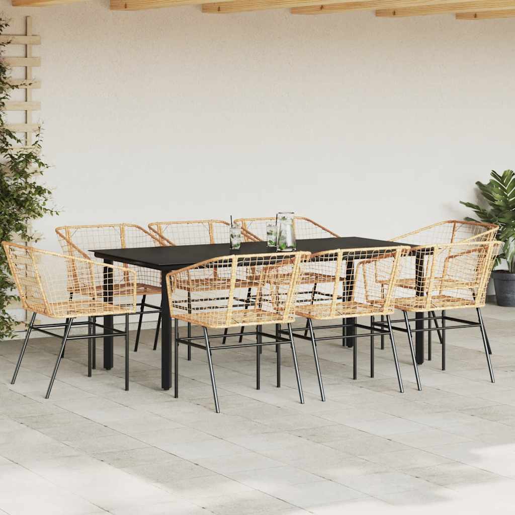 Set da Pranzo da Giardino 9 pz Polyrattan Vetro | homemem39