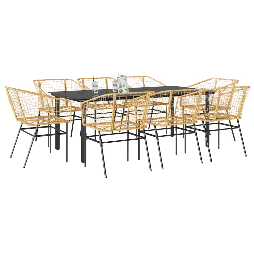 Set da Pranzo da Giardino 9 pz Polyrattan Vetro | homemem39