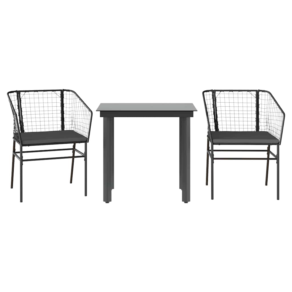 Set da Pranzo da Giardino 3 pz con Cuscini Polyrattan Vetro | homemem39