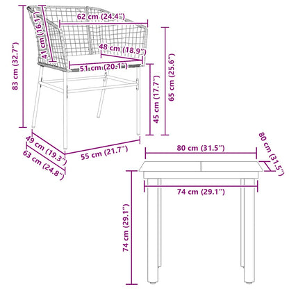 Set da Pranzo da Giardino 3 pz con Cuscini Polyrattan Vetro | homemem39