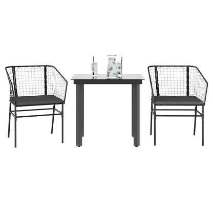 Set da Pranzo da Giardino 3 pz con Cuscini Polyrattan Vetro
