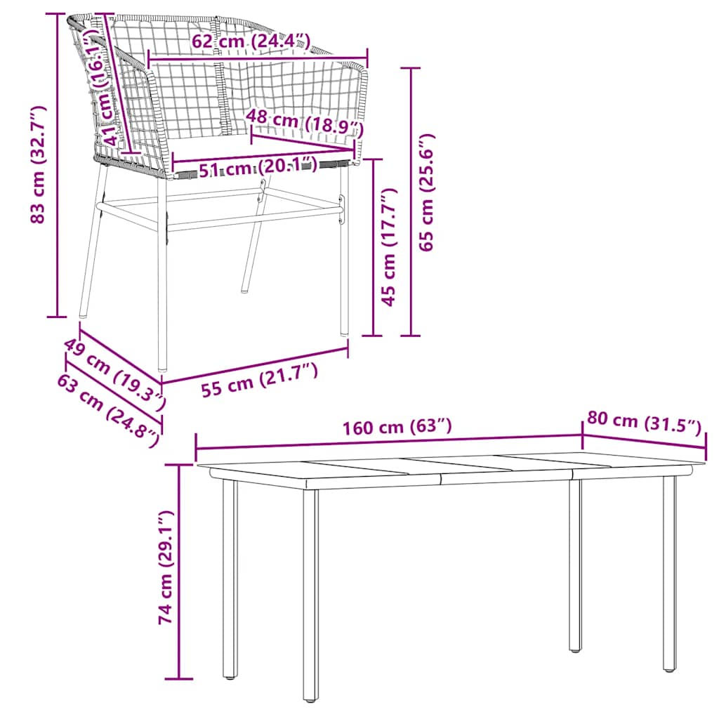Set da Pranzo da Giardino con Cuscini 5 pz Polyrattan Vetro | homemem39
