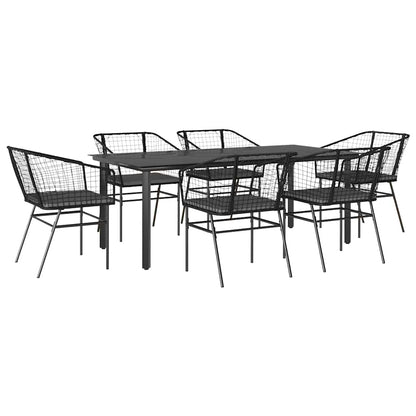 Set Pranzo da Giardino 7 pz Nero con Cuscini Polyrattan Vetro | homemem39