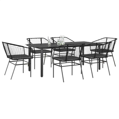 Set Pranzo da Giardino 7 pz Nero con Cuscini Polyrattan Vetro | homemem39