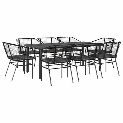 Set da Pranzo da Giardino 9 pz con Cuscini Polyrattan Vetro | homemem39