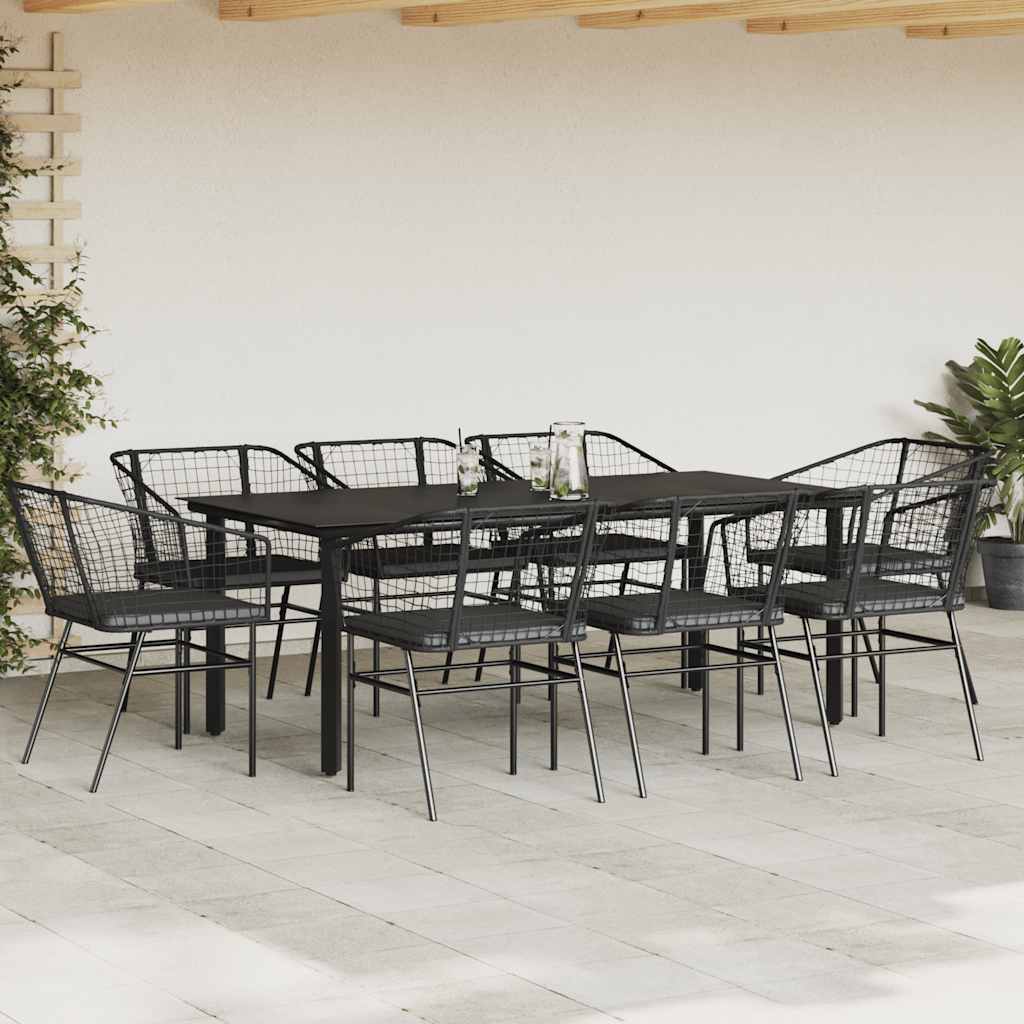 Set da Pranzo da Giardino 9 pz con Cuscini Polyrattan Vetro | homemem39