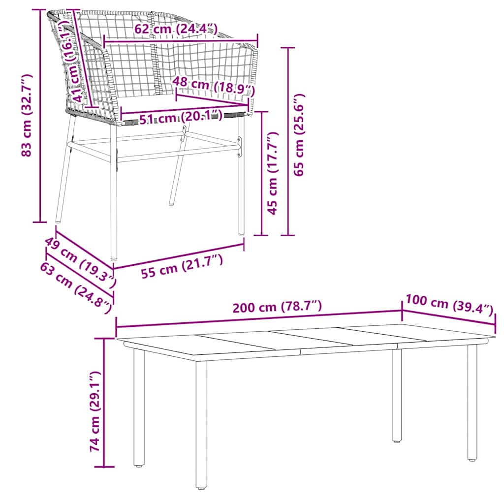 Set da Pranzo da Giardino 9 pz con Cuscini Polyrattan Vetro | homemem39