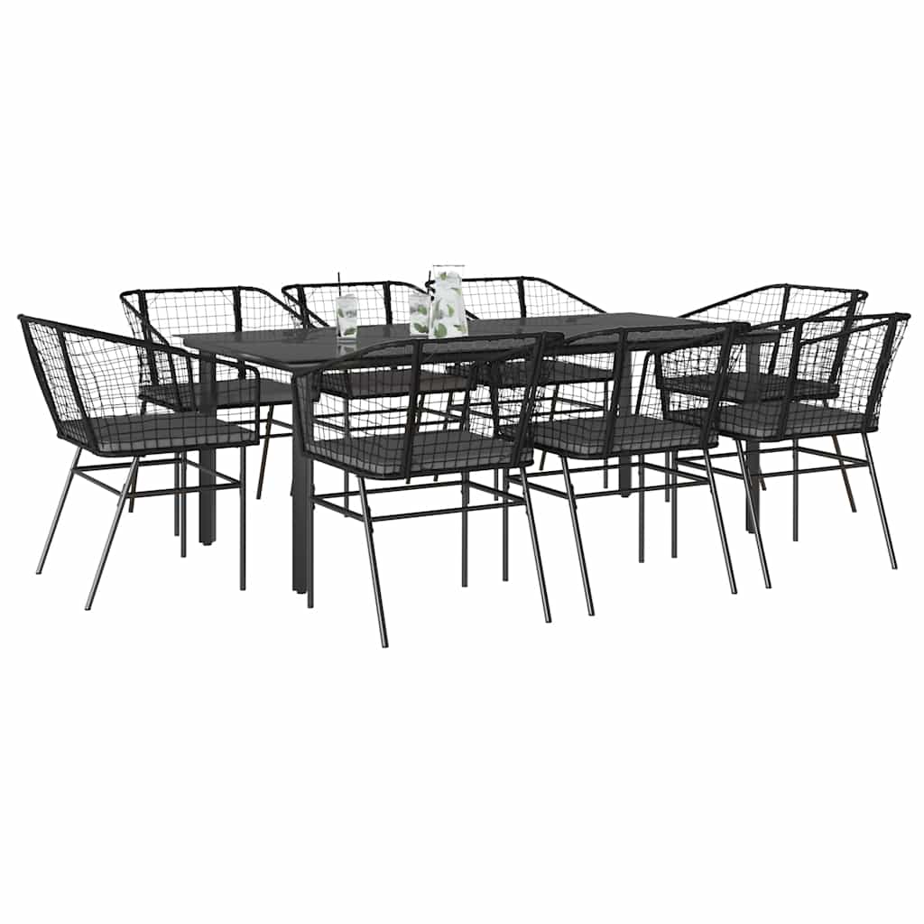 Set da Pranzo da Giardino 9 pz con Cuscini Polyrattan Vetro