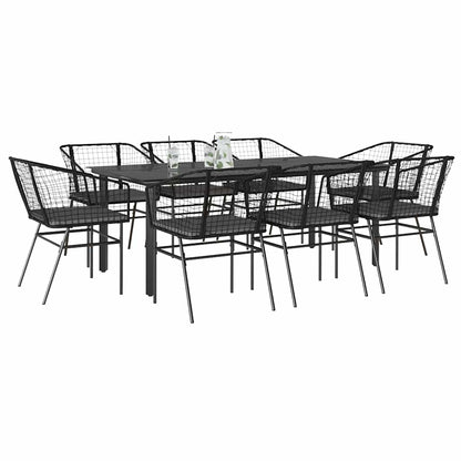 Set da Pranzo da Giardino 9 pz con Cuscini Polyrattan Vetro