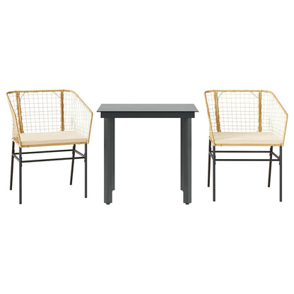 Set da Pranzo da Giardino 3pz con Cuscini Polyrattan Vetro | homemem39