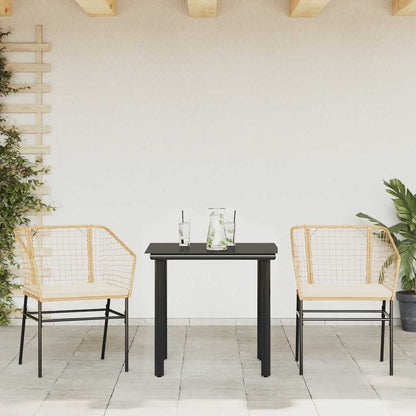 Set da Pranzo da Giardino 3pz con Cuscini Polyrattan Vetro | homemem39