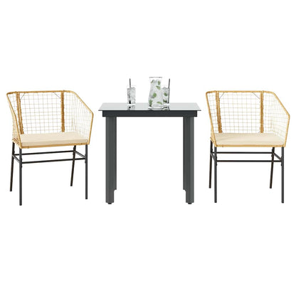 Set da Pranzo da Giardino 3pz con Cuscini Polyrattan Vetro | homemem39