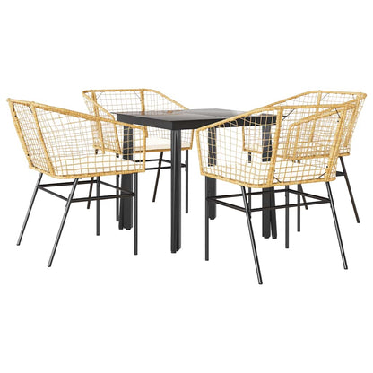 Set da Pranzo da Giardino 5pz con Cuscini Polyrattan Vetro | homemem39