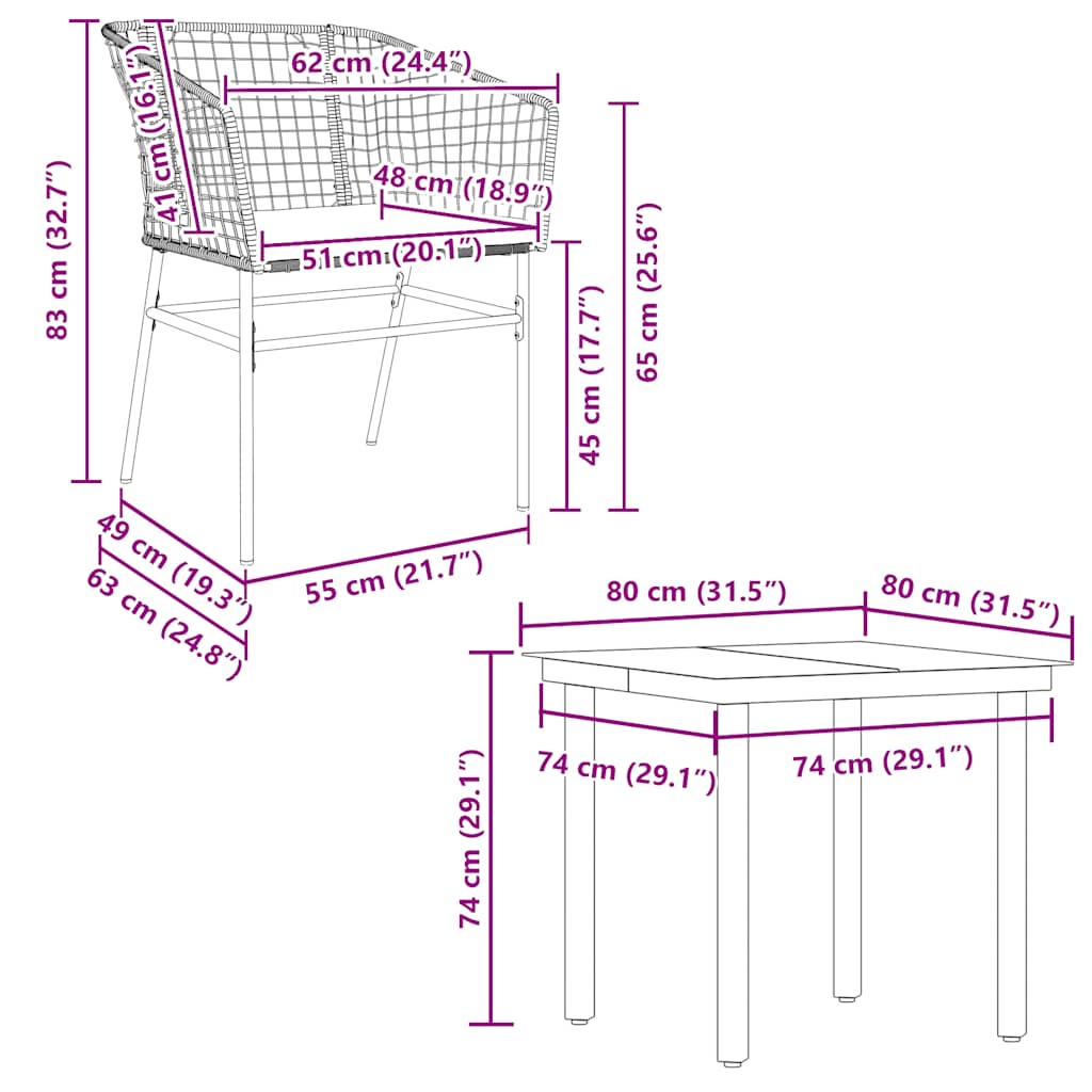 Set da Pranzo da Giardino 5pz con Cuscini Polyrattan Vetro | homemem39