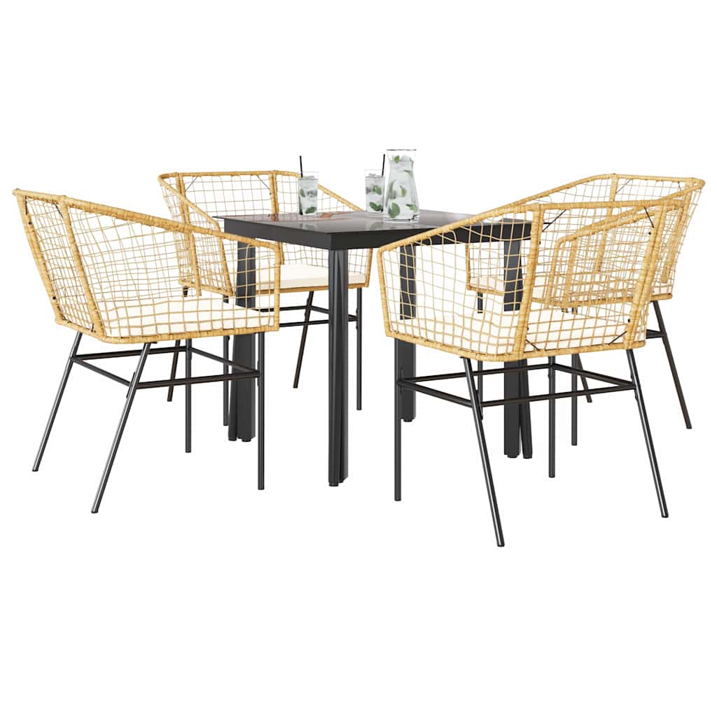 Set da Pranzo da Giardino 5pz con Cuscini Polyrattan Vetro | homemem39