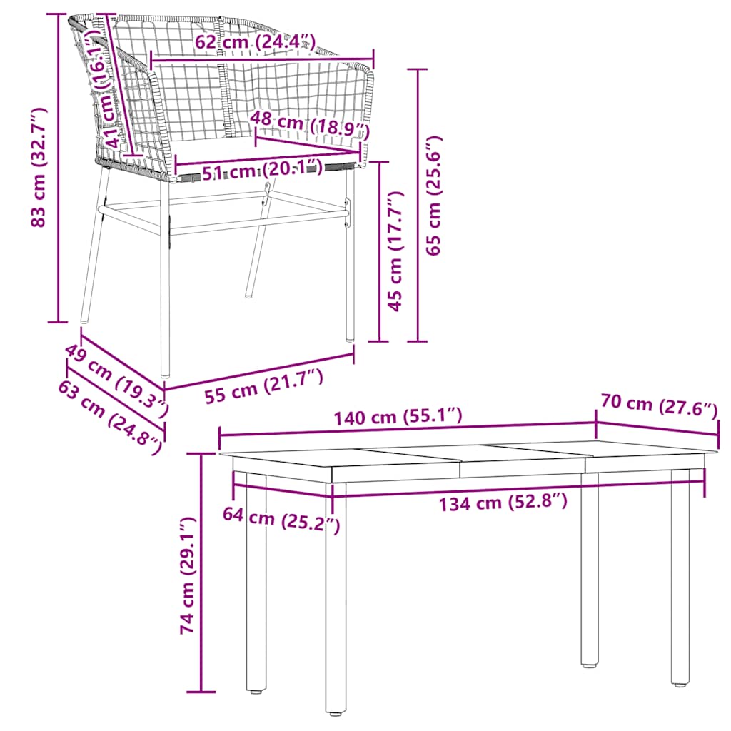 Set da Pranzo da Giardino 5pz con Cuscini Polyrattan Vetro | homemem39