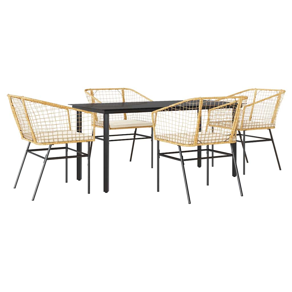 Set da Pranzo da Giardino 5pz con Cuscini Polyrattan Vetro | homemem39