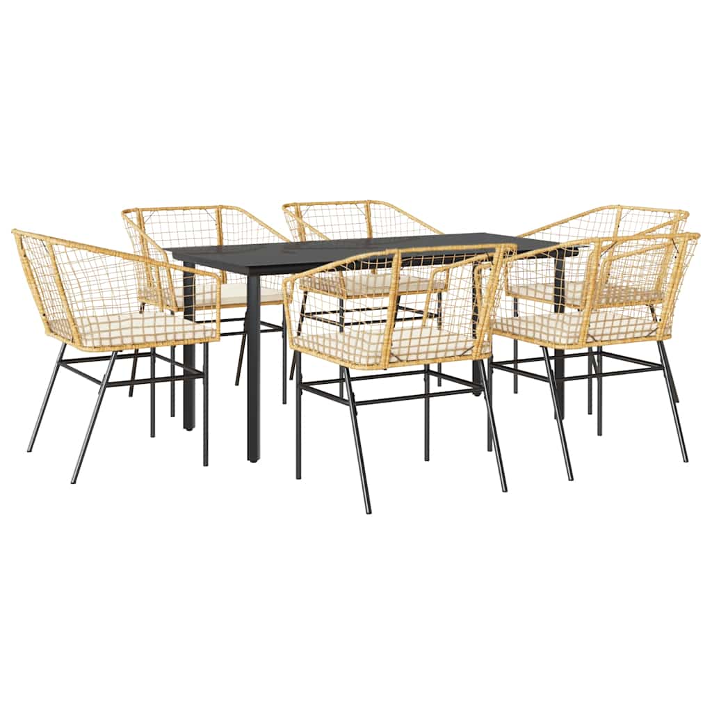 Set Pranzo da Giardino 7pz con Cuscini Marrone Polyrattan Vetro | homemem39