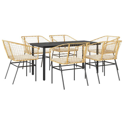 Set Pranzo da Giardino 7pz con Cuscini Marrone Polyrattan Vetro | homemem39