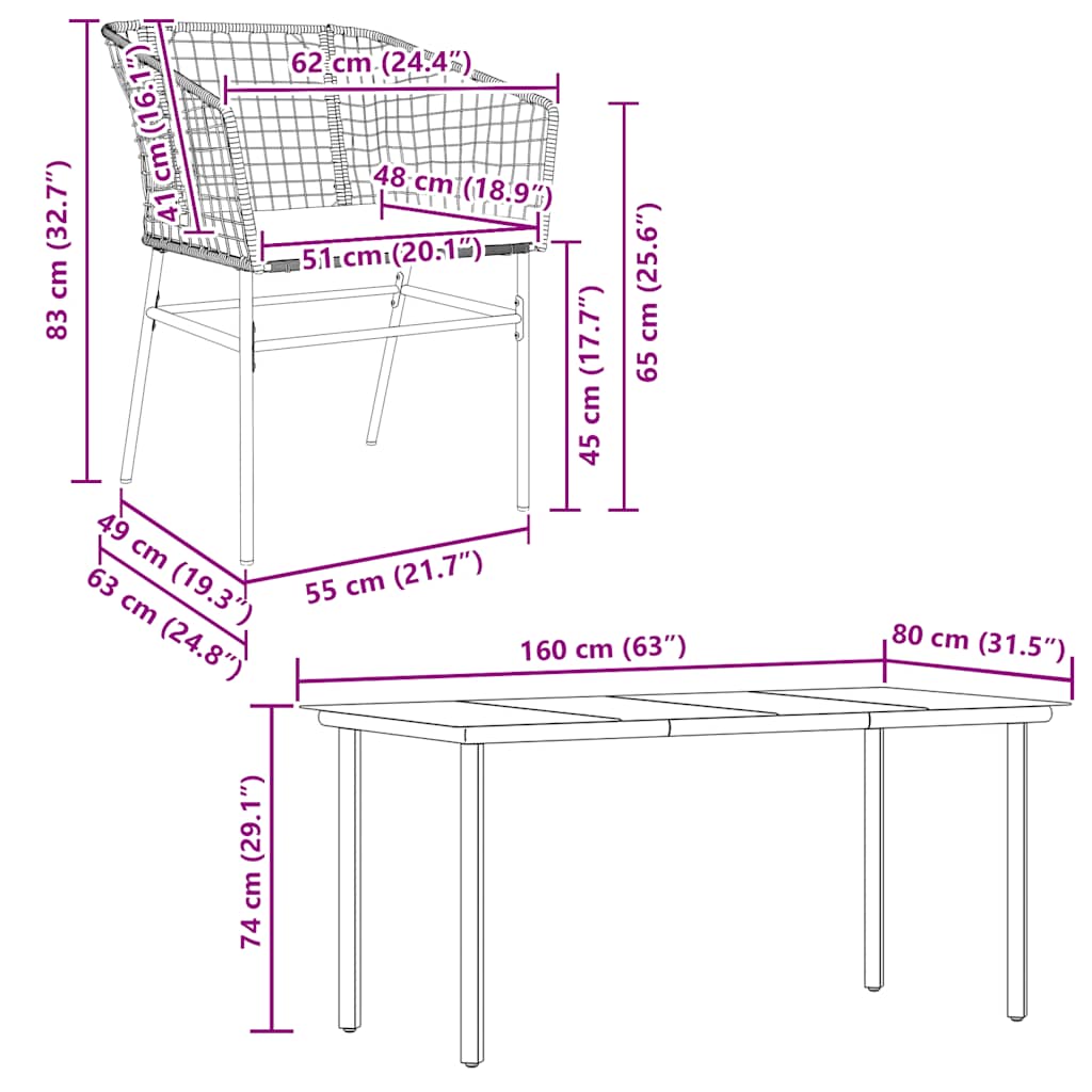 Set Pranzo da Giardino 7pz con Cuscini Marrone Polyrattan Vetro | homemem39