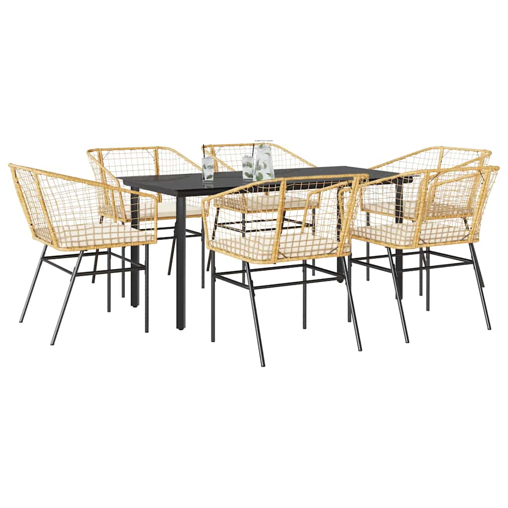 Set Pranzo da Giardino 7pz con Cuscini Marrone Polyrattan Vetro | homemem39