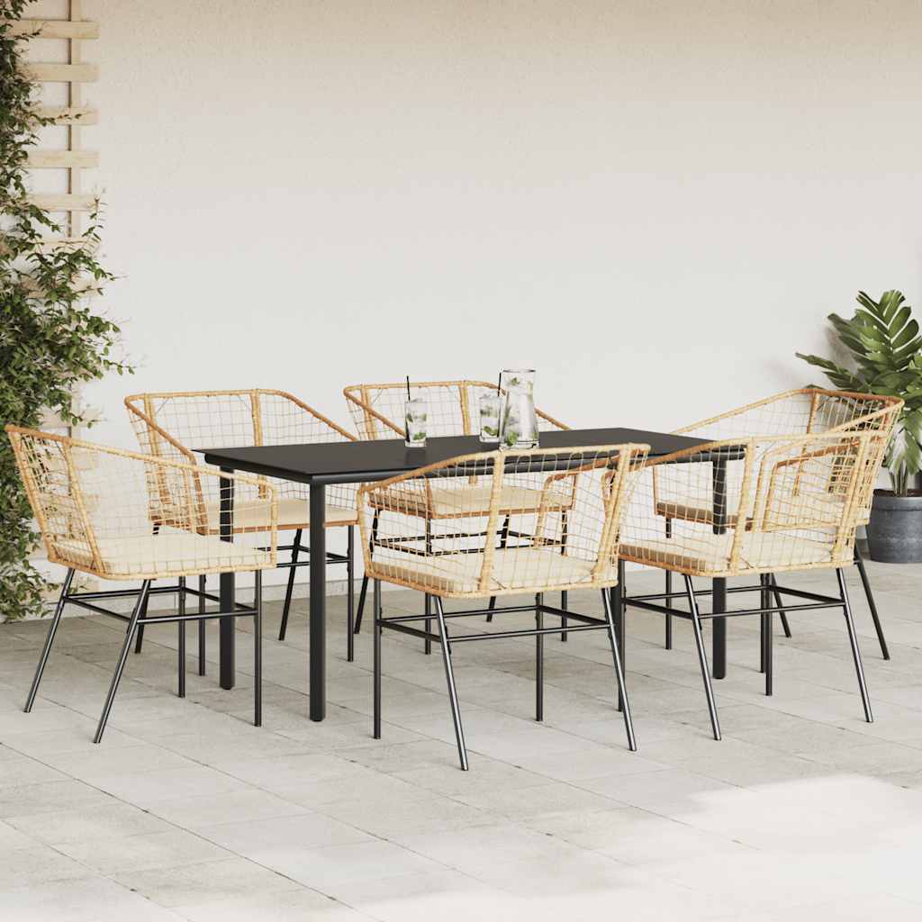 Set Pranzo da Giardino 7pz con Cuscini Marrone Polyrattan Vetro | homemem39