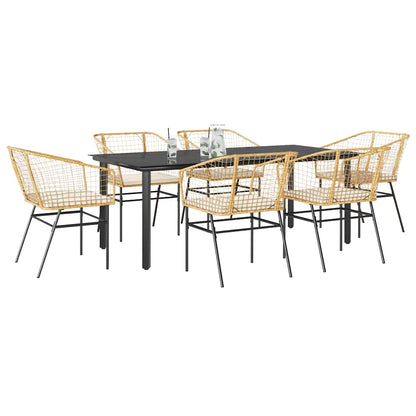Set Pranzo da Giardino 7pz con Cuscini Marrone Polyrattan Vetro | homemem39