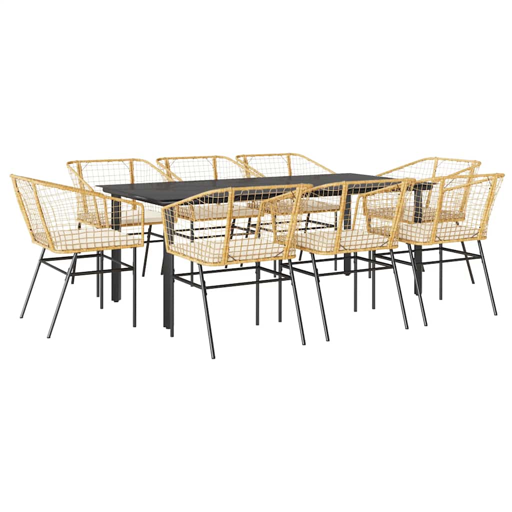 Set da Pranzo da Giardino 9 pz con Cuscini Polyrattan Vetro | homemem39