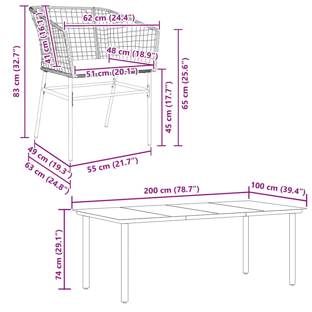 Set da Pranzo da Giardino 9 pz con Cuscini Polyrattan Vetro | homemem39