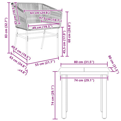 Set da Pranzo da Giardino 3 pz con Cuscini Polyrattan Vetro | homemem39