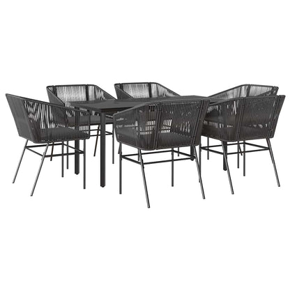 Set Pranzo da Giardino 7 pz Nero con Cuscini Polyrattan Vetro | homemem39