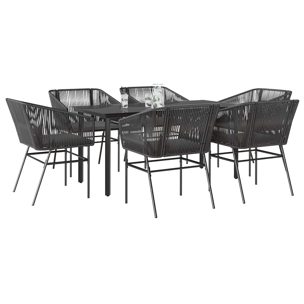 Set Pranzo da Giardino 7 pz Nero con Cuscini Polyrattan Vetro | homemem39
