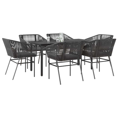 Set Pranzo da Giardino 7 pz Nero con Cuscini Polyrattan Vetro | homemem39