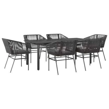 Set Pranzo da Giardino 7 pz Nero con Cuscini Polyrattan Vetro | homemem39