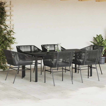 Set Pranzo da Giardino 7 pz Nero con Cuscini Polyrattan Vetro | homemem39