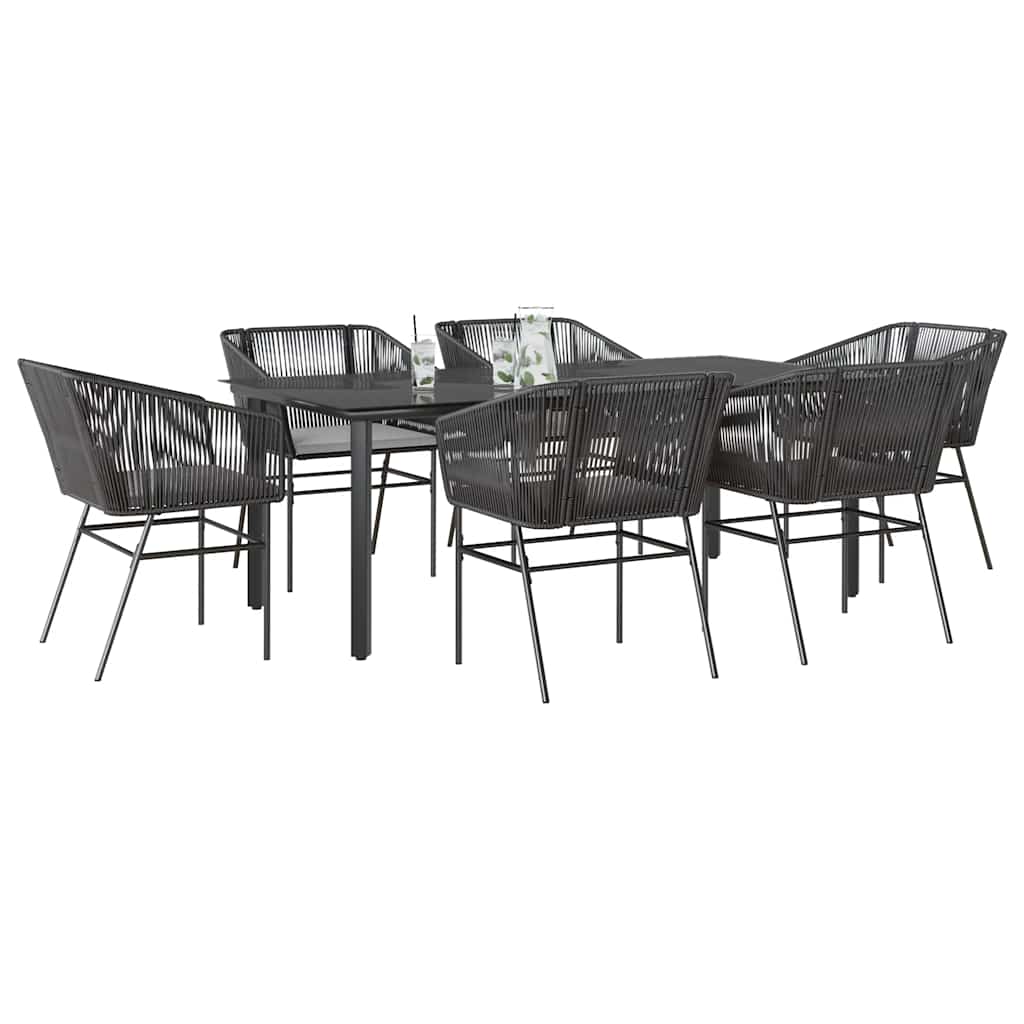Set Pranzo da Giardino 7 pz Nero con Cuscini Polyrattan Vetro | homemem39