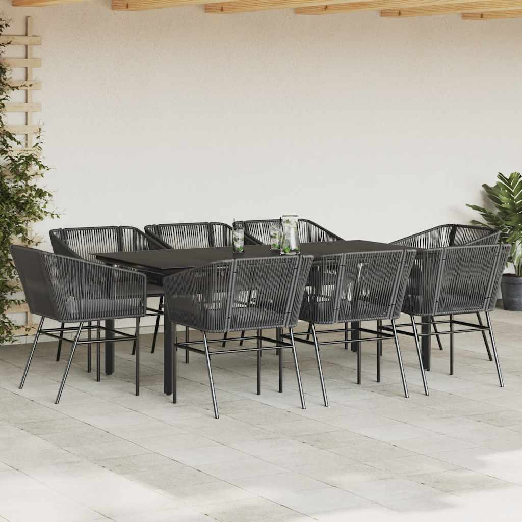 Set da Pranzo da Giardino 9 pz con Cuscini Polyrattan Vetro | homemem39