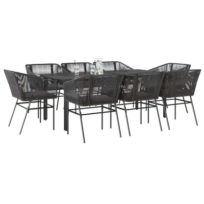 Set da Pranzo da Giardino 9 pz con Cuscini Polyrattan Vetro | homemem39