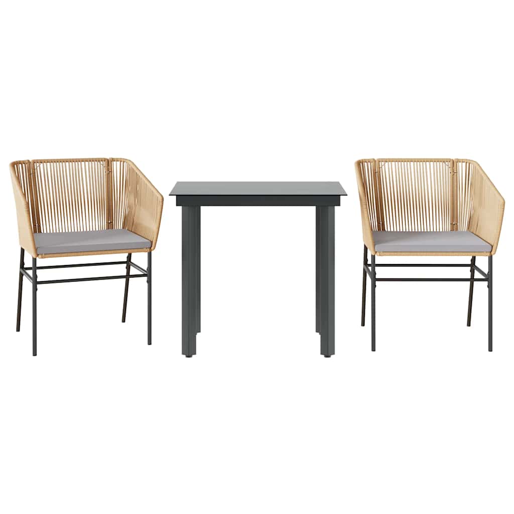 Set da Pranzo da Giardino 3pz con Cuscini Polyrattan Vetro | homemem39