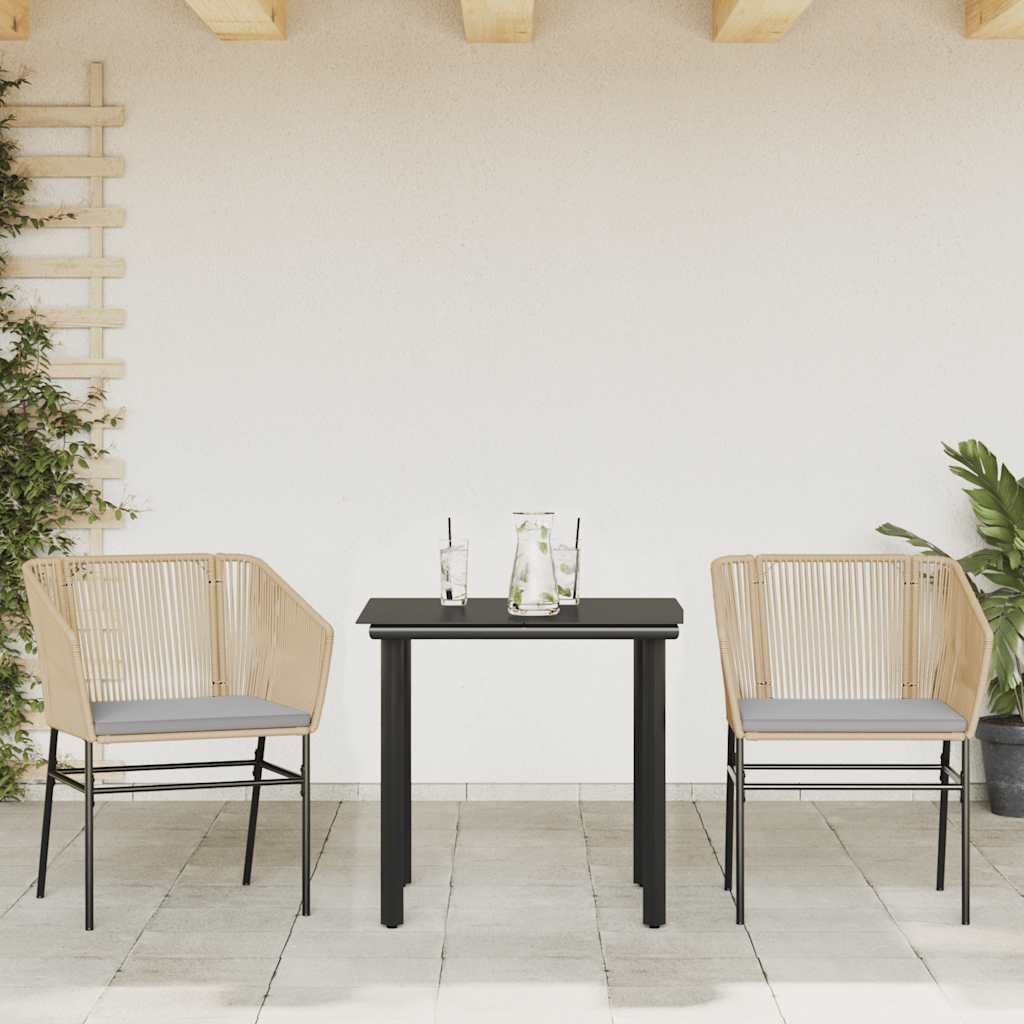 Set da Pranzo da Giardino 3pz con Cuscini Polyrattan Vetro | homemem39