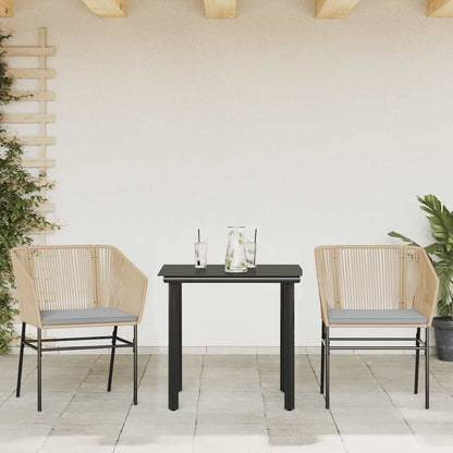 Set da Pranzo da Giardino 3pz con Cuscini Polyrattan Vetro | homemem39