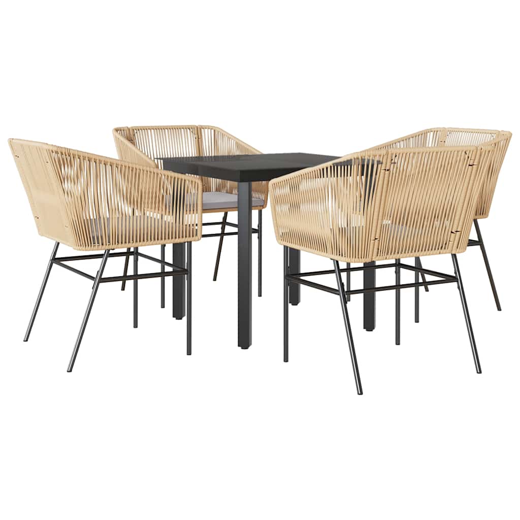 Set da Pranzo da Giardino 5pz con Cuscini Polyrattan Vetro | homemem39