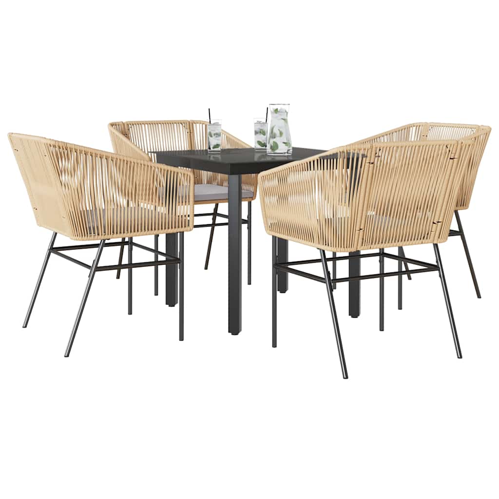 Set da Pranzo da Giardino 5pz con Cuscini Polyrattan Vetro | homemem39