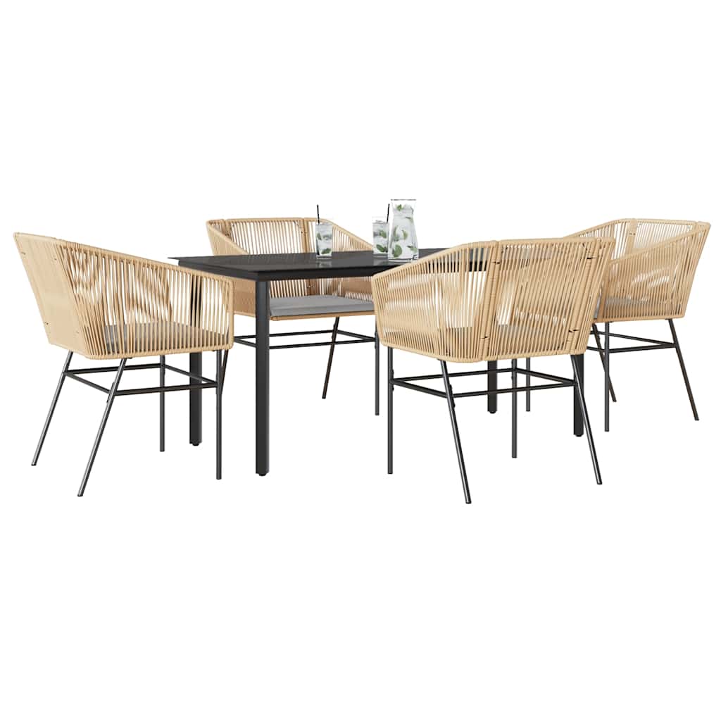 Set da Pranzo da Giardino 5pz con Cuscini Polyrattan Vetro | homemem39