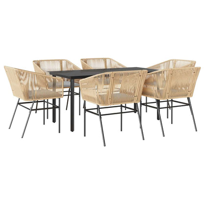 Set Pranzo da Giardino 7pz con Cuscini Marrone Polyrattan Vetro | homemem39