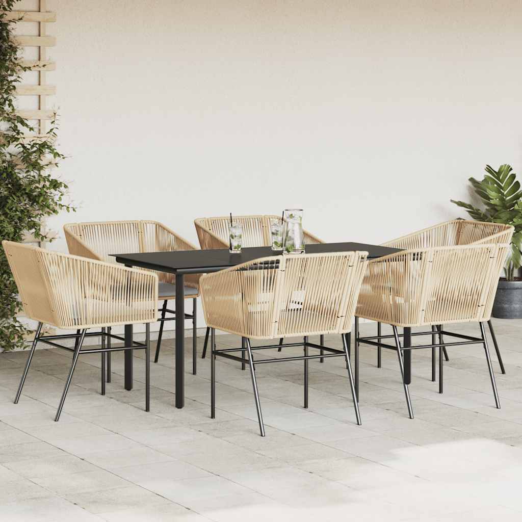 Set Pranzo da Giardino 7pz con Cuscini Marrone Polyrattan Vetro | homemem39