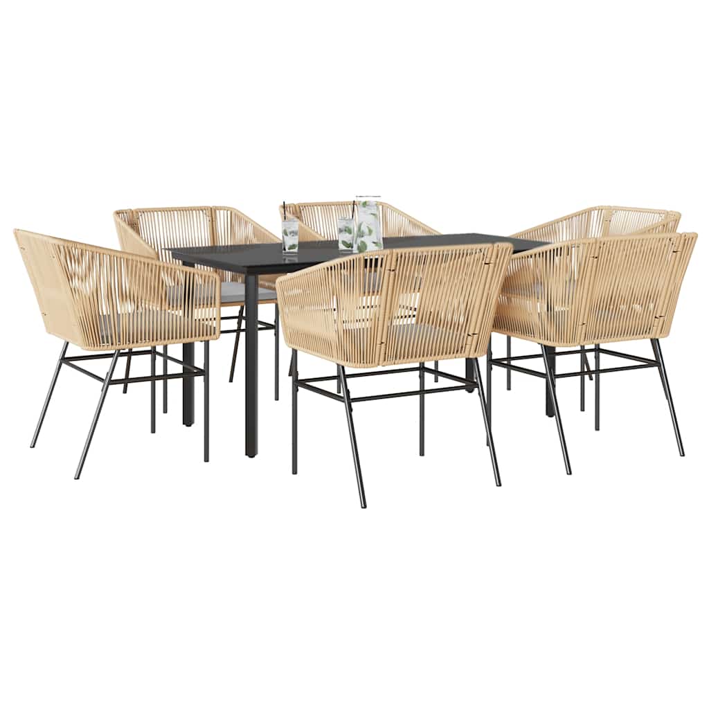 Set Pranzo da Giardino 7pz con Cuscini Marrone Polyrattan Vetro | homemem39