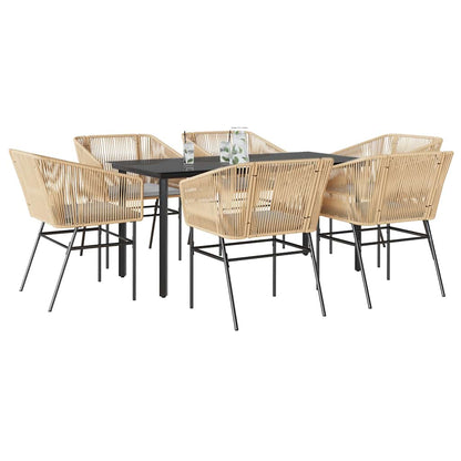 Set Pranzo da Giardino 7pz con Cuscini Marrone Polyrattan Vetro | homemem39