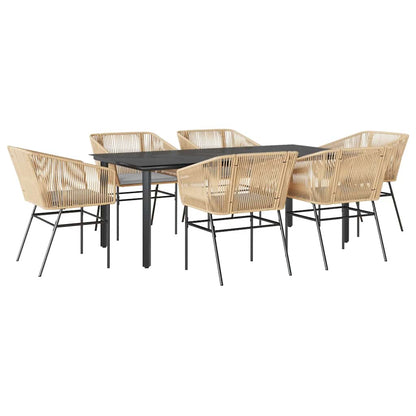 Set Pranzo da Giardino 7pz con Cuscini Marrone Polyrattan Vetro | homemem39