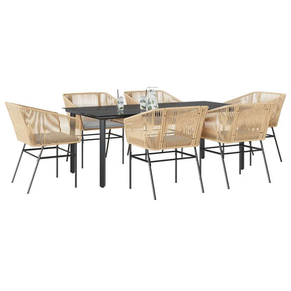 Set Pranzo da Giardino 7pz con Cuscini Marrone Polyrattan Vetro | homemem39
